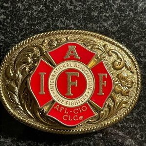 Gold tone and Red IAFF Belt Buckle